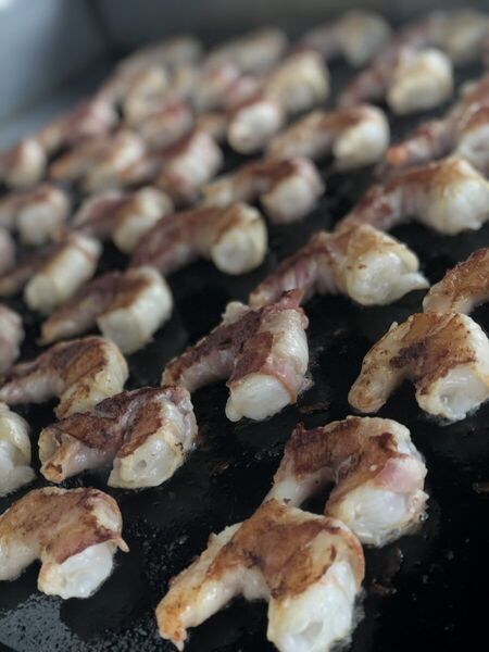 Bacon-Wrapped Shrimp — Live on the Flat Top